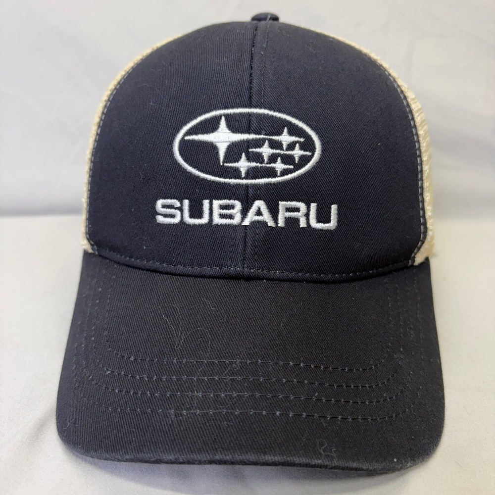 Subaru Trucker Hat Adventure Logo Unisex OSFA Navy Cream Mesh Snapback